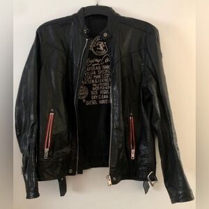 Diesel Flying Cougar Buffalo Hide Black Leather Jacket, Men's Large, Rare
